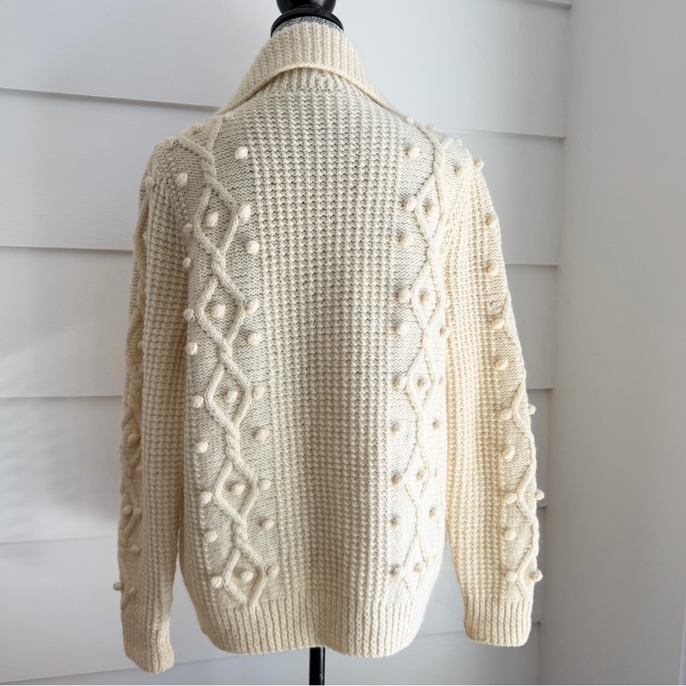 Vintage Cable Knit Cardigan Sweater with Wooden Buttons - Picture 4 of 6